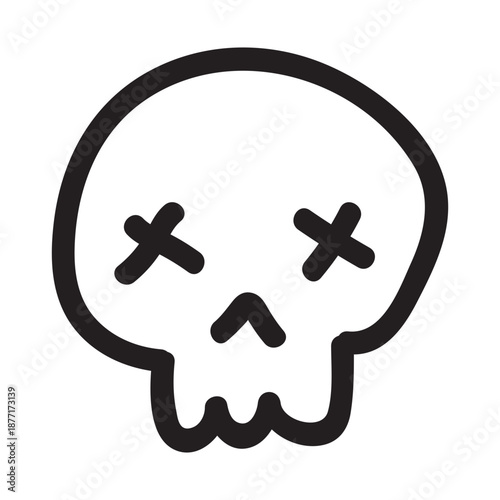 Cartoon skull icons in minimalist sketch style. Simple doodle outlines for Halloween projects, pirate themes, or edgy tattoo designs with playful bone illustrations and cute details.