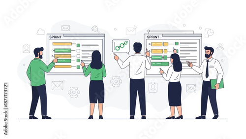 Agile Team Planning Sprint Tasks on Whiteboard