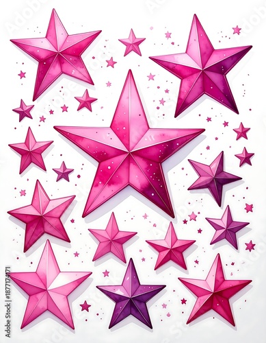Pink and purple stars on white background