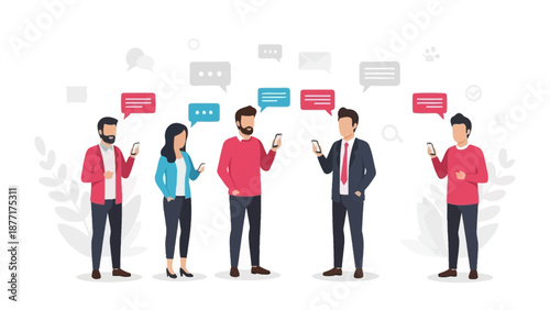 Group Chatting Via Smartphones, Communication Concept, Social Network