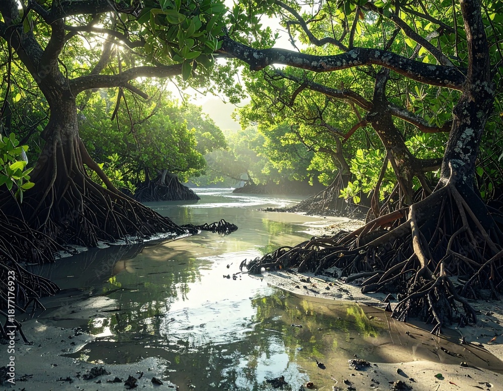 Fototapeta premium Serene Mangrove Forest with River Waterway.