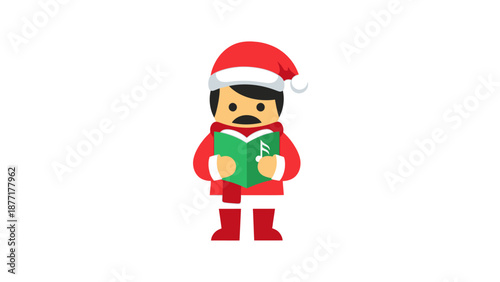 Child singing Christmas carols in Santa hat, festive winter scene