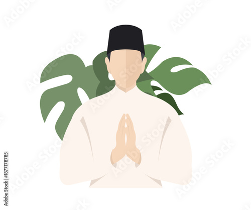 Muslim Man in Traditional Attire Offering Greeting