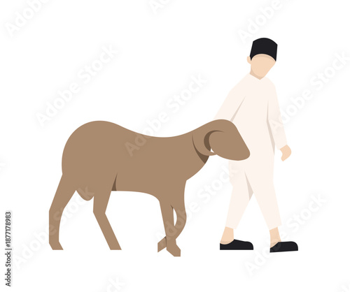 Muslim Man Leading a Ram for Sacrifice