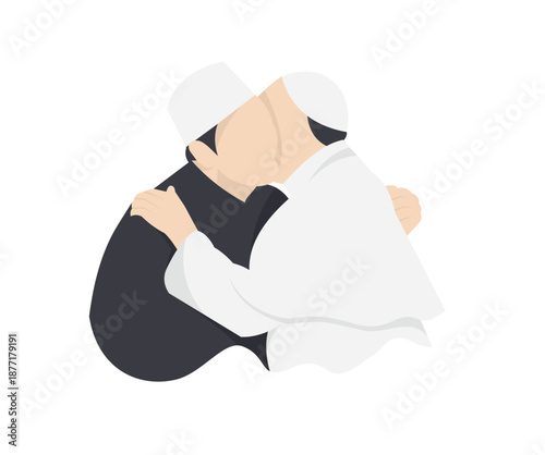 Muslim Men Embracing in a Warm Greeting