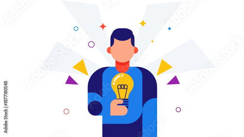 Man with Light Bulb Idea Symbol, Innovation and Creativity Concept