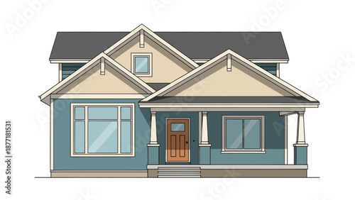 Charming Two-Story House Exterior Illustration