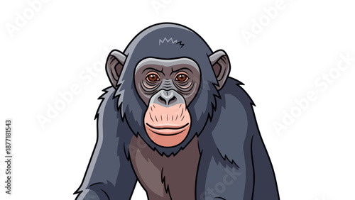 Chimpanzee Cartoon Illustration on White Background