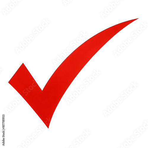 Red check mark icon, a common symbol for confirmation, approval, and validation. Isolated on white background, ideal for indicating correctness or acceptance.