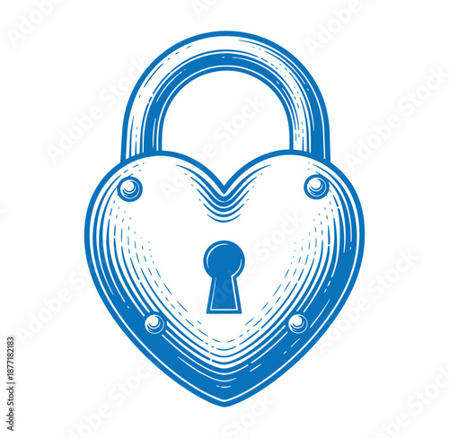 heart shaped blue padlock with keyhole on white background