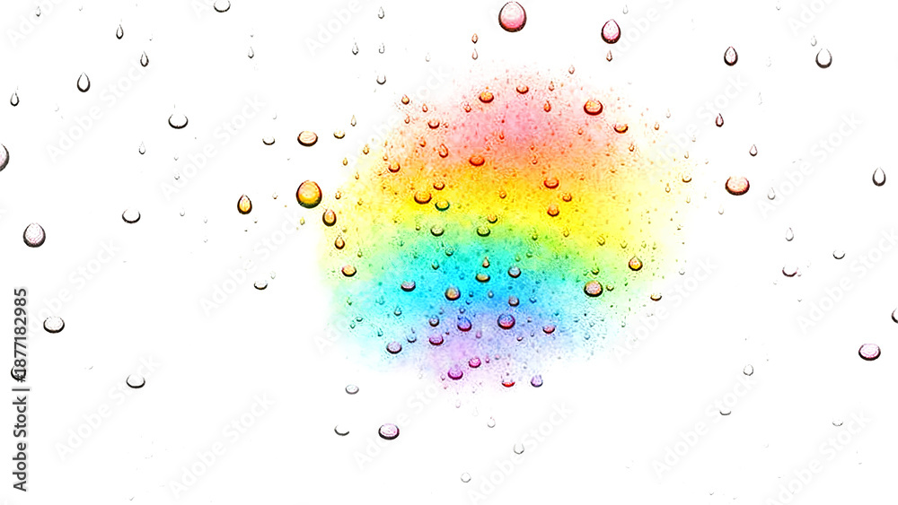 Naklejka premium Colorful Water Droplets with Rainbow Reflection Background
