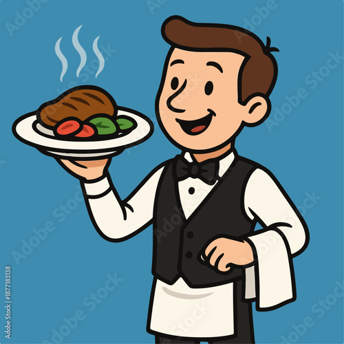 illustration of a restaurant waiter