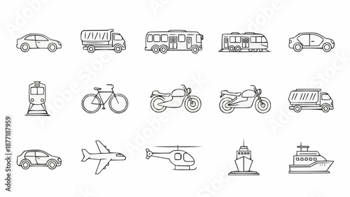 Collection of Hand Drawn Transportation Icons.