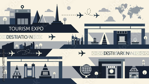 Global Tourism Expo and Destinations Showcase with Airplanes