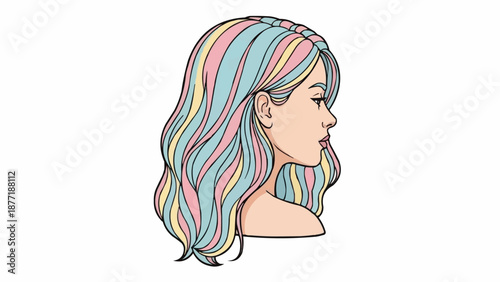 Young Woman Profile with Colorful Wavy Hair.