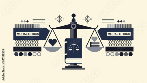 Balance Scales Weighing Heart Against Book, Moral Ethics Concept