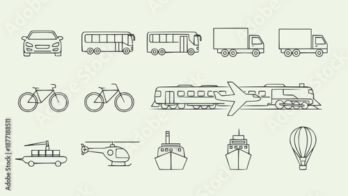 Collection of Transportation Icons Vector Illustration.