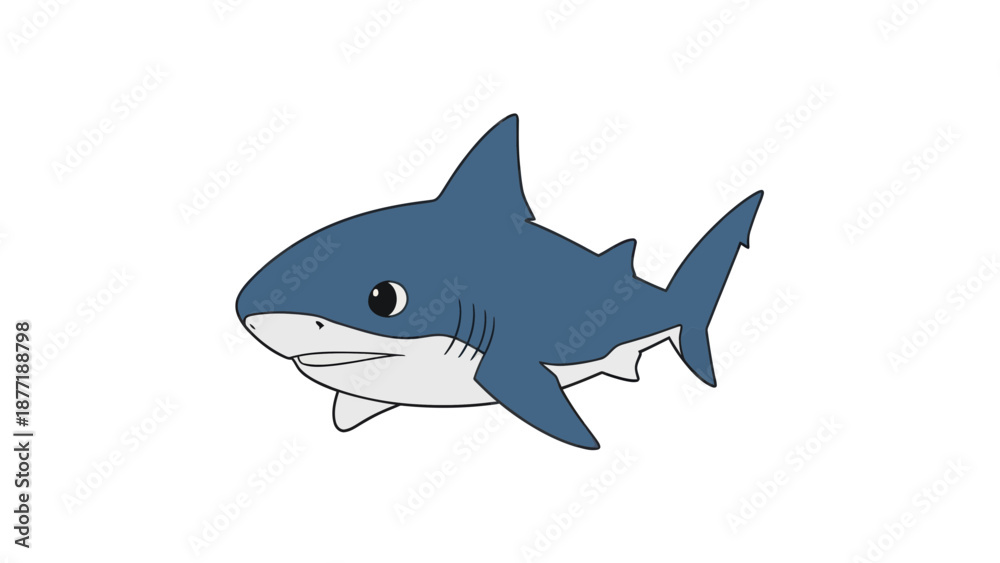 Fototapeta premium Cute Cartoon Shark Illustration on White