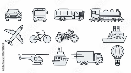 Collection of Transportation Icons Vector Illustration.