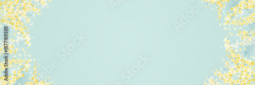 ミモザの花 フレーム背景｜春のやさしい横長ベクター素材
