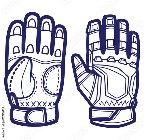 Outlined vector illustration of two blue sports gloves for protection in activities