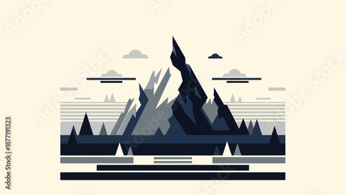 Geometric Mountain Range and Clouds Landscape Vector Illustration