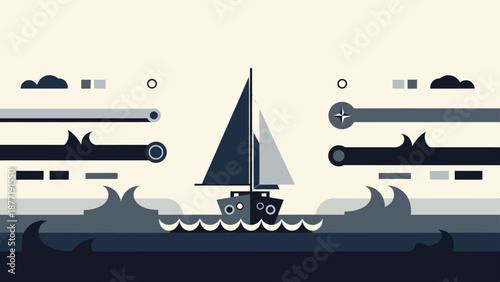 Sailing Yacht on Calm Seas, Minimalist Vector Art