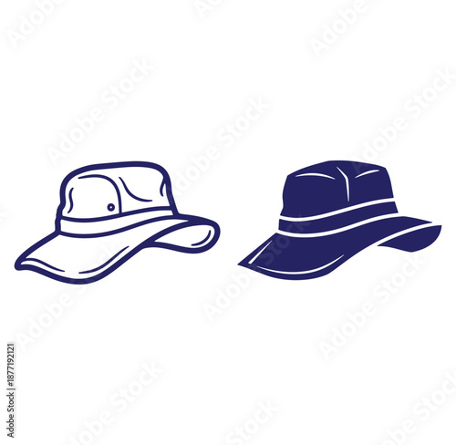 Two stylish sun hats vector illustration for summer fashion and outdoor activities on white background