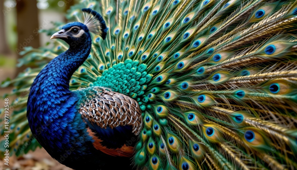 Obraz premium Majestic Peacock Display Garden Setting