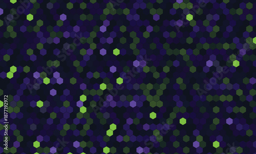Vibrant abstract hexagonal pattern in green and purple perfect for modern technology backgrounds data concepts or digital design