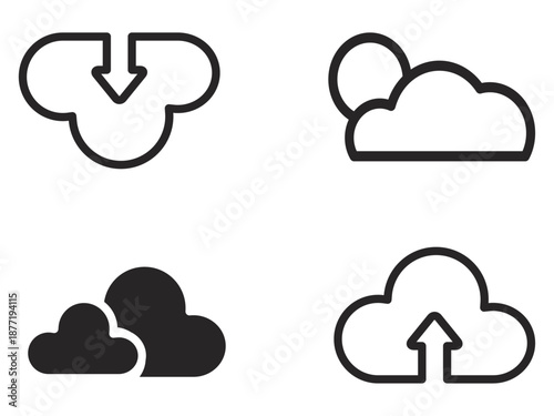 Cloud storage icon set, upload and download data symbols for online technology illustration