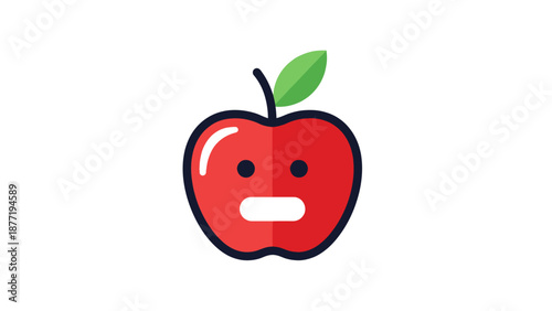 Red Apple Character with Surprised Expression Vector Illustration