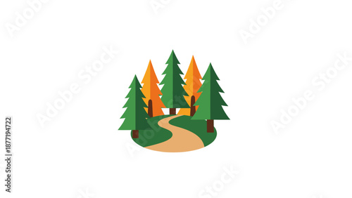 Forest Path with Pine Trees and Autumn Foliage