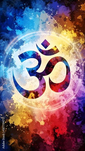 Colorful Om Symbol Art – Spiritual Meditation and Sacred Energy Background