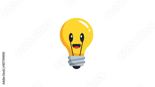 Happy Light Bulb Character with Bright Idea, Vector Illustration