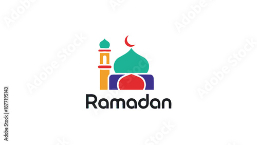 Ramadan Mosque Icon with Crescent Moon and Star