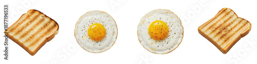 Foto Fried Egg and Toast Bread Breakfast Set, Simple Morning Meal Isolated on White B