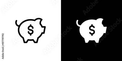 Piggy Bank icon concept with flat Black White Background. Vector illustration.