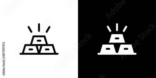 Gold Ingot icon concept with flat Black White Background. Vector illustration.