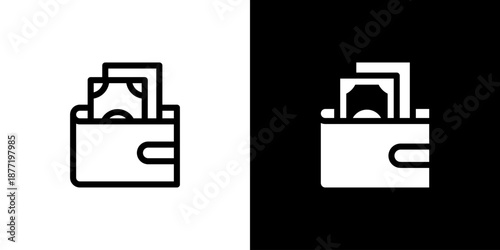 Wallet icon concept with flat Black White Background. Vector illustration.