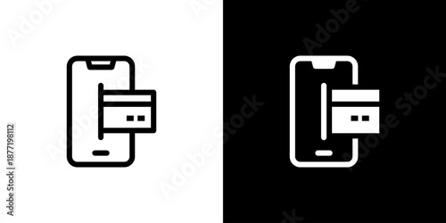 Mobile Banking icon concept with flat Black White Background. Vector illustration.