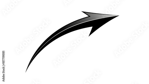 Abstract silver arrow pointing upwards on a black background with a curved outline