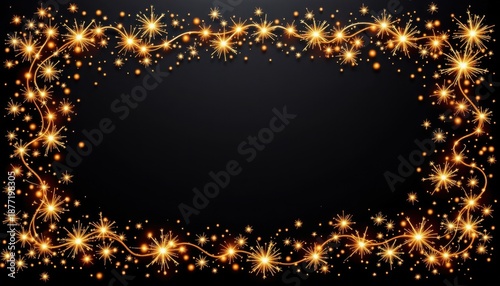 Elegant sparkles and glowing lights frame on a dark background for celebrations and festive occasions
