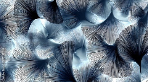 Abstract Blue and Grey Floral Design on White Background