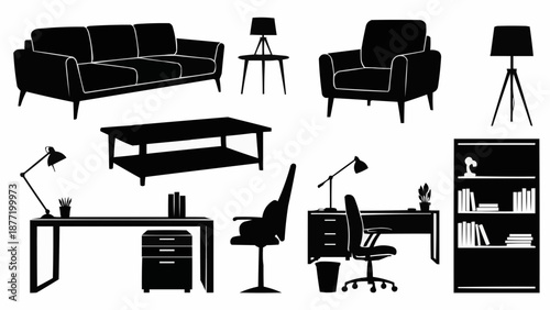 Collection of Modern Furniture Silhouettes for Interior Design.