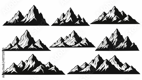 Collection of Mountain Range Silhouettes Vector Illustration.