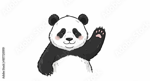 Adorable panda waving hand illustration on white background cartoon style friendly character