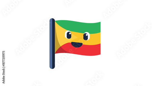 Cute Ethiopian Flag Waving with Happy Face