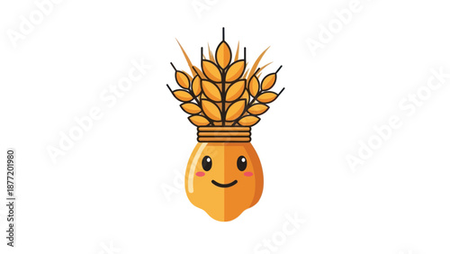 Smiling Wheat Head Character with Happy Face