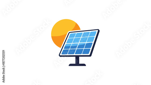 Solar Panel and Sun Icon, Renewable Energy Concept